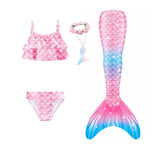 Kids Girls Five Piece Mermaid Swimwear Bikini Rainbow Cute Swimsuits
