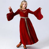 4-10Y Kids Girls Cosplay Solid Color Long Sleeve Performance Party Dress