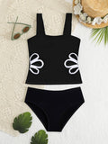 Kids Girls Swimsuit Outdoor Beach Graphic Leaf Vacation Bathing Suits