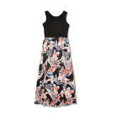 Family Matching Mommy and Me Plant Street Print Black White Sleeveless Maxi Tank Dress