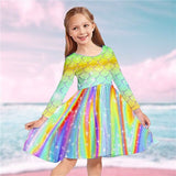 Kids Girls Rainbow Mermaid Long Sleeve Casual Daily Swing Dresses