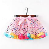 2 Pcs Kids Girls Cute Patchwork Yellow Pink Blue Skirts