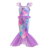 4 Pcs/Set Kid Girl Little Mermaid Tail Princess Halloween Cosplay Costume Party Carnival Dresses