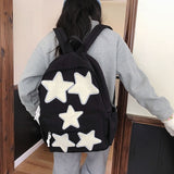 Kids Black Backpack with White Star Patches Cute School Bag for Girls and Boys