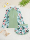Kids Girl Swimsuit Outdoor Beach Graphic Leaf Sports Bathing Suits