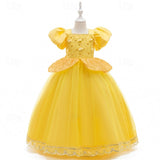 Kids Girls Cosplay Party Solid Short Sleeve Performance Mesh Party Dress