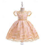 Kids Girls Flower Short Sleeve Sequins Fashion Sweet Tulle Dress