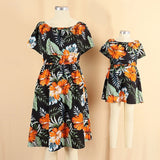 Family Matching Floral Graphic Casual Print Short Sleeve Knee-length Dresses