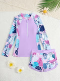 Kids Girl Swimsuit Outdoor Beach Graphic Leaf Sports Bathing Suits