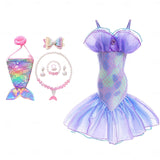 Book Week 2026 The Little Mermaid Little Mermaid Mermaid Tail Aqua Princess Dress Halloween Dress Cosplay Costume Theme Party Costume Cosplay Movie Cosplay for Girls' Kid's Carnival Masquerade