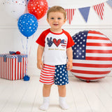 Independence Day Baby Boys Cartoon Printed Splicing Short Sleeve 2 Pcs Set