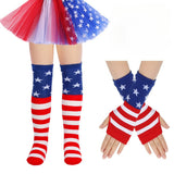 Kid Stars Stripes Long Socks Pentagram Gloves Independence Day