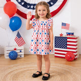 Independence Day Kid Baby Girls  Print Star Flying Sleeve Party Dress