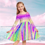 Kids Girls Rainbow Mermaid Long Sleeve Casual Daily Swing Dresses
