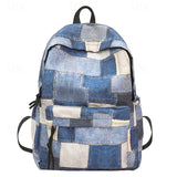Teen Girls Boys Vintage Denim Patchwork Backpack Trendy School Bag Back to School