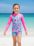 Kids Girls Swimsuit Outdoor Beach Graphic Vacation Fashion Zipper Bathing Suits