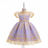 Kids Girls Flower Short Sleeve Sequins Fashion Sweet Tulle Dress