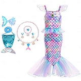 Book Week 2026 The Little Mermaid Little Mermaid Mermaid Tail Aqua Princess Dress Halloween Dress Cosplay Costume Theme Party Costume Cosplay Movie Cosplay for Girls' Kid's Carnival Masquerade