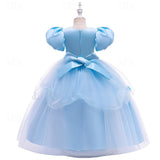Kids Girls Cosplay Party Solid Short Sleeve Performance Mesh Party Dress
