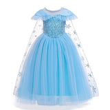Book Week 2026 Kids Girls' Frozen Elsa Princess Costumes Dress Snowflake Flower Tulle Dress Birthday Party Sequins Patchwork Full Length Blue Maxi Short Sleeve Elegant Cosplay Dresses Regular Fit