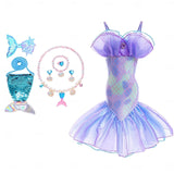 Book Week 2026 The Little Mermaid Little Mermaid Mermaid Tail Aqua Princess Dress Halloween Dress Cosplay Costume Theme Party Costume Cosplay Movie Cosplay for Girls' Kid's Carnival Masquerade