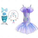 Book Week 2026 The Little Mermaid Little Mermaid Mermaid Tail Aqua Princess Dress Halloween Dress Cosplay Costume Theme Party Costume Cosplay Movie Cosplay for Girls' Kid's Carnival Masquerade