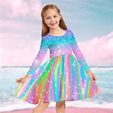 Kids Girls Rainbow Mermaid Long Sleeve Casual Daily Swing Dresses