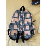 Teen Girls Boys Vintage Denim Patchwork Backpack Trendy School Bag Back to School
