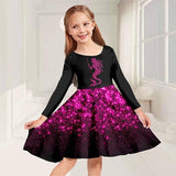 3-10Y Kid Girls 3D Graphic Long Sleeve Spring Fall Holiday Cute Sweet Swing Dresses
