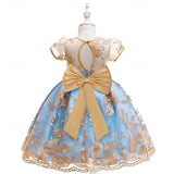 Kids Girls Flower Short Sleeve Sequins Fashion Sweet Tulle Dress