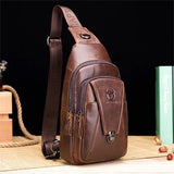 Men Genuine Leather Cowhide Vintage Chest Backpack Travel Fashion Shoulder Bag