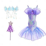 Book Week 2026 The Little Mermaid Little Mermaid Mermaid Tail Aqua Princess Dress Halloween Dress Cosplay Costume Theme Party Costume Cosplay Movie Cosplay for Girls' Kid's Carnival Masquerade