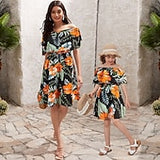 Family Matching Floral Graphic Casual Print Short Sleeve Knee-length Dresses