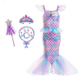 4 Pcs/Set Kid Girl Little Mermaid Tail Princess Halloween Cosplay Costume Party Carnival Dresses