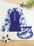 Kids Girl Swimsuit Outdoor Beach Graphic Leaf Sports Bathing Suits