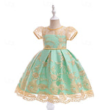 Kids Girls Flower Short Sleeve Sequins Fashion Sweet Tulle Dress