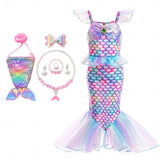 Book Week 2026 The Little Mermaid Little Mermaid Mermaid Tail Aqua Princess Dress Halloween Dress Cosplay Costume Theme Party Costume Cosplay Movie Cosplay for Girls' Kid's Carnival Masquerade