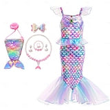 Book Week 2026 The Little Mermaid Little Mermaid Mermaid Tail Aqua Princess Dress Halloween Dress Cosplay Costume Theme Party Costume Cosplay Movie Cosplay for Girls' Kid's Carnival Masquerade