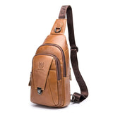 Men Genuine Leather Cowhide Vintage Chest Backpack Travel Fashion Shoulder Bag