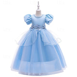 Kids Girls Cosplay Party Solid Short Sleeve Performance Mesh Party Dress