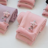 3-8Y Kids Girls Fleece Lined Cartoon Active Ruched Leggings Pants