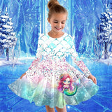 Kid Girls 3D Mermaid Long Sleeve Fall Spring Holiday Princess Knee-length Dresses