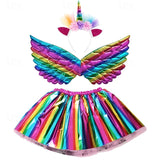 Kid Girl Unicorn Movie Cosplay Wings Headwear Halloween Carnival Costumes Skirts