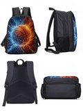 Kid Basketball Polyester Large Capacity Print Backpack Lunch Bag Pencil Case 3-Piece Set