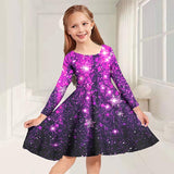 3-10Y Kid Girls 3D Graphic Long Sleeve Spring Fall Holiday Cute Sweet Swing Dresses