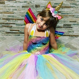 3-8Y Kid Girl Unicorn Wings Headband Rainbow Colorful Party Tutu Dresses