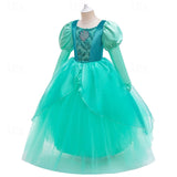 Kids Girls Party Solid  Performance Mesh Fashion  Princess Maxi Party Dress