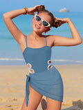 Kids Girls Swimsuit Beach Color Block Vacation Fashion  Bathing Suits