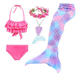 Kids Girls Five Piece Mermaid Swimwear Bikini Rainbow Cute Swimsuits