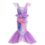 4 Pcs/Set Kid Girl Little Mermaid Tail Princess Halloween Cosplay Costume Party Carnival Dresses